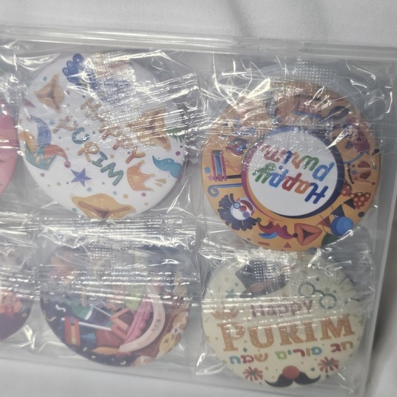 New Set of 12 Happy Purim Pinback Buttons Kit Party Favor Jewish Holiday - Picture 6 of 7